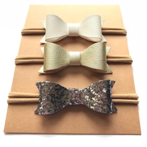 Rose Gold Hair Bow Set Baby Girl - Picture 2 of 4